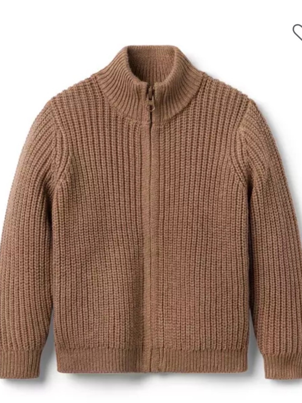 Janie and Jack Zip-Up Chunky Knit Sweater - Camel Brown